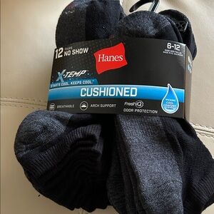 Hanes X-Temp Cushioned No Show Socks - Black and Gray
